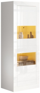 OKWISH Vitrine Hochglanzweiß Hochschrank (Lagerschrank, Highboard, freistehende Glasvitrine , 1-St, Spanplatte + Acryl + gehärtetes Glas) mit LED-Beleuchtung, Glasboden