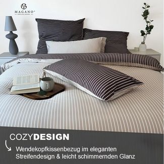 MAGANO Wendebettwäsche, Bambus & Baumwolle Satin, Luxus Bettwäsche Streifen, 400 TC Luxusqualität, Hypoallergen, Thermoregulierend
