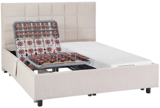 Vente-unique - Dekoratives Bett mit elektrischer Relaxfunktion mit Tellern + Memory-Schaum-Matratze - 2 x 70 x 190 cm - Stoff - Beige - EREGA von YSMÉE