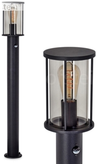 hofstein Pollerleuchte mit Bewegungsmelder, ohne Leuchtmittel, aus Metall/Glas in Schwarz/Rauchfarben, Wegeleuchte 100cm, IP54, 1xE27