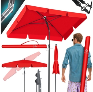 KESSER® Sonnenschirm Rechteckig Inkl. 2in1 Abdeckung & Transporttasche Gartenschirm Terrassenschirm | Schirm 200 × 125cm für Balkon Garten & Terrasse | Neigungswinkel und Höhe verstellbar Rot