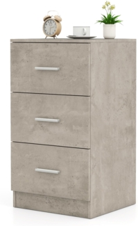 Nachttisch mit 3 Schubladen Hochglanz Nachtschrank Nachtkommode für Boxspringbett 37 x 34 x 66,5 cm Zementgrau