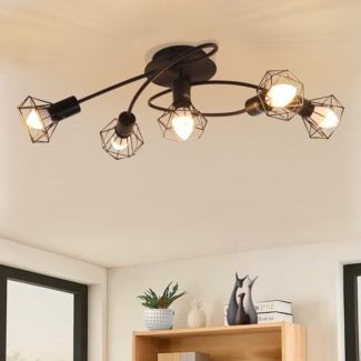 ZMH LED Deckenleuchte E14 Deckenlampe Schwarz - Deckenstrahler 5 Flammig Industrial Deckenspots Vintage Retro Spotlight Wohnzimmer Küche Ohne Leuchtmittel