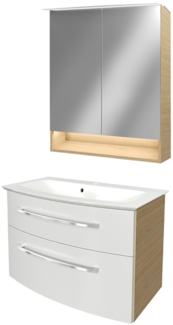 Fackelmann B.STYLE Badmöbel Set 3-teilig, 83 cm, Weiß/Braun + LED-Spiegelschrank