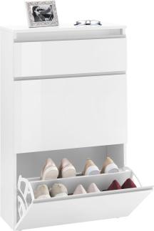 Schuhschrank >Magione< in Weiß Hochglanz - 60x108x26.5cm (BxHxT)