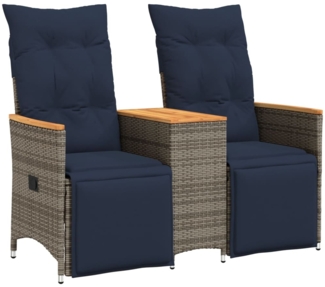 vidaXL Gartensofa Verstellbar 2-Sitzer mit Tisch Grau Poly Rattan 365724