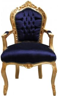 Casa Padrino Barock Esszimmerstuhl Royalblau / Gold mit Armlehnen