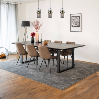 HOME DELUXE Essgruppe Eckig AVENCIA inkl. U-Fuß - 240 x 120 cm Dark Oak 6 Stühle Grau