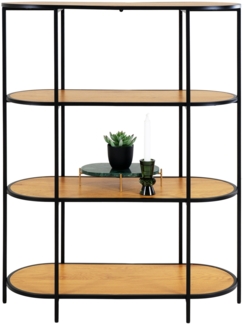 Ovales Regal, 4 Einlegeböden, Eiche Optik, Gestell schwarz, 85 x 36 x 111 cm