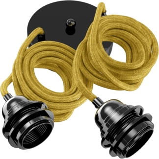 HOOPZI - Pendelleuchte - Hang 2 Flammig - 2,5m Textilkabel Seil - 2 X E27 Fassung - Vintage Retro senf