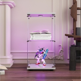 Furnishings Home Vitrine Glasvitrine stehend Standvitrine mit Glastüren, 2 bis 4 Ebenen (40.3 x 36.5 x 86.2 cm, 2 Fächer, Mit Sicherheitsschloss) Mit LED-Lichtleiste, perfekt für Sammler, Sammlervitrine