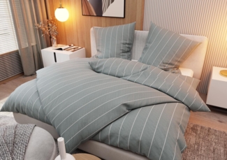 Flanell Bettwäsche Streifen meliert anthrazit Garnitur 155x220 + 80x80 cm