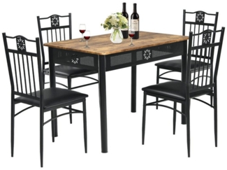 COSTWAY Essgruppe, 5 tlg. Esstisch-Set mit 4 gepolsterten Stühlen, Metall