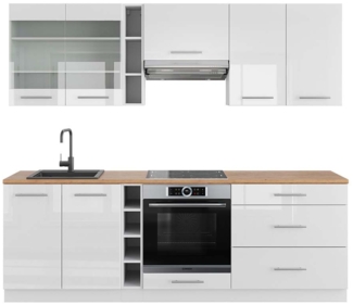 Küchenzeile Fame-Line Weiß Hochglanz/Weiß 235 cm , AP Eiche Vicco