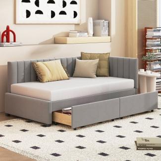 HAUSS SPOLE Schlafsofa 90*200 mit 2 großen Stauraumschubladen und Lattenrost Samt Grau, mit 2 großen Stauraumschubladen und Lattenrost, Schlafsofa 90*200 Multifunktionsbett, ohne Matratze