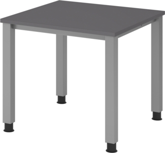 bümö manuell höhenverstellbarer Schreibtisch 80x80 cm in Graphit, Metall-Gestell: Silber - PC Tisch höhenverstellbar & belastbar bis 140 kg, Büro- und Computertisch klein, QS-08-G