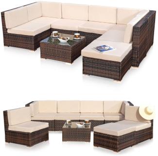 Gartensitzgruppe Terrassenmöbel Polyrattan Lounge Garnitur Essgruppe braun