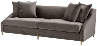 Casa Padrino Luxus Samtsofa Grau / Messingfarben 223x94 x H. 73 cm - Wohnzimmer Sofa mit 4 Kissen