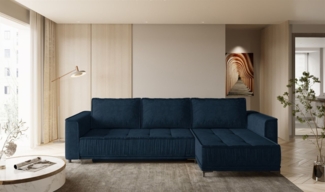 Ecksofa Schlafsofa Sofa JUNA Stoff Terra Dunkelblau Ottomane Rechts