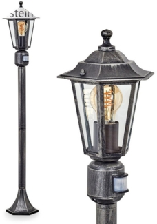hofstein Pollerleuchte Wegeleuchte m. Bewegungsmelder aus Metall/Glas in Schwarz-Silber/Klar, ohne Leuchtmittel, antike Außenleuchte, Gartenlampe, Gartenbeleuchtung IP44, 1 x E27