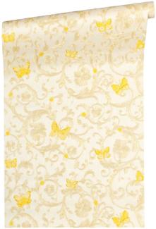 Versace Designer Barock Vliestapete Butterfly Barocco 343251 Creme / Gelb / Gold - Design Tapete - Luxus Qualität