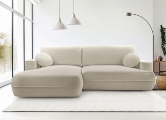 AX LIVING Ecksofa mit Schlaffunktion Peoni 267cm beige mit Bettkasten L