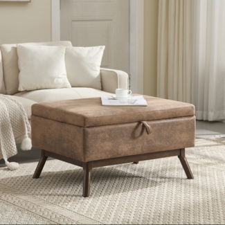 LVHOM Couchtisch 80x59x45cm, Multifunktional mit Stauraum im Mid-Century-Stil, Rundfuß, als Couchtisch, Hocker oder Aufbewahrungslösung/Sitzbank nutzbar, PU-Leder