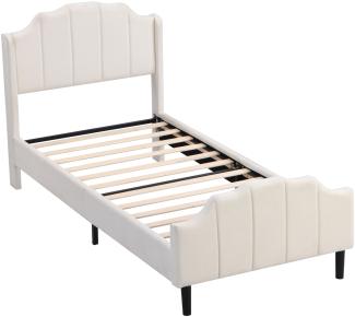 Merax Polsterbett 90x200 aus Samt Einzelbett Gästebett mit gepolstertes Kopfteil & Lattenrost Beige