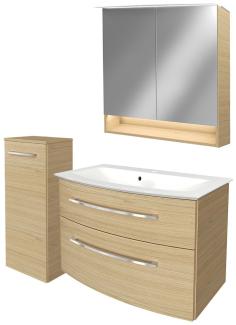 Fackelmann B.STYLE Badmöbel Set 4-teilig, 83 cm, Braun + LED-Spiegelschrank + Midischrank links