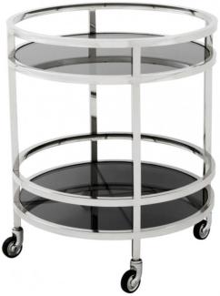 Casa Padrino Luxus Bar Trolley Servierwagen Rund Edelstahl vernickelt / schwarzes Glas - Luxus Hotel & Restaurant Einrichtung Möbel Serviertisch