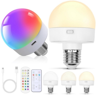 MUPOO LED-Leuchtmittel Glühbirne mit Fernbedienung,4w, E27, E26, 2 St, 15 Farbtemperaturen,USB/Batteriebetriebene,Timer,IP44