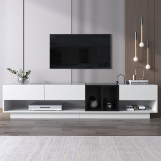 XDeer TV-Schrank TV-Schrank, Lowboard, Kombination in Hochglanz-Weiß und Schwarz Farbblockierendes Design, Schubladen, Fächer, mehrere Stauräume