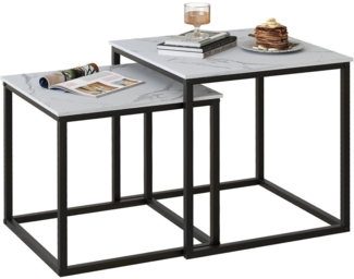 Quadratische Couchtische 2er Set Holz Schwarz Weiß Beistelltische