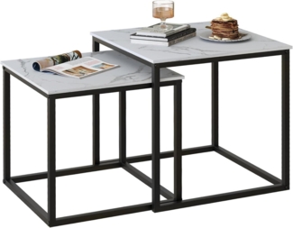 Quadratische Couchtische 2er Set Holz Schwarz Weiß Beistelltische