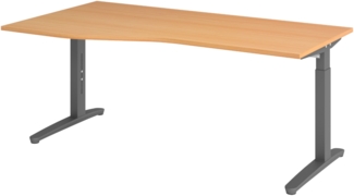 bümö Schreibtisch höhenverstellbar 180x100 cm in Buche, Metallgestell in graphit - Bürotisch groß, höhenverstellbarer Büroschreibtisch, Computertisch & PC Tisch Büro, X18-6-GG