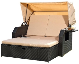 Mucola Strandkorb-Sonnenliege mit Sonnenschutzdach, Polyrattan braun, 145x143x130 cm