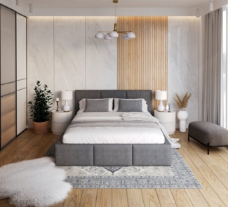 FDM Polsterbett Bettrahmen Bettgestell 90x200, 120x200, 140x200, 160x200, 180x200cm (MADE IN EU - mit hochwertigem Velours Bezug, Bettrahmen, Bett, Optional mit Matratze bestellbar, mit großen gepolsterten Kopfteil, mit Bettkasten zum aufklappen), Meta...