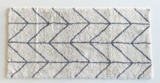 ADOB Badematte Premium Badezimmerteppich, kuschelweich, 140x70 cm, Farbe weiss-grau, warm, fußbodenheizungsgeeignet, schnell trocknend, strapazierfähig, Baumwolle, rutschfest