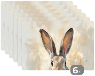 MuchoWow Platzset Hase - Ohren - Braun - Ostern Deko, (6-St), Platzsets, Tischset, Abwaschbar, Tischsets, Platzdeckchen