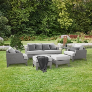 HOME DELUXE Garten-Sitzgruppe inkl. Abdeckung HAVANA - 303 x 239 cm Grau