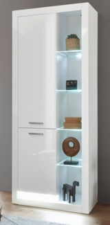 Furn. Design Stauraumvitrine Ladis (Vitrinenschrank in weiß Hochglanz, 80 x 195 cm) 10 Fächer