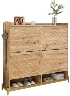 Refined Living Schuhschrank Schuhregal in Holzoptik, mit 4-türiger Schuhschrank, Flurschrank (108,5 cm (L) × 24 cm (B) × 100 cm (H), Schuhschrank schmal Flur, Flurschrank platzsparend, Schuhaufbewahrung modern, Schuhkommode, Schuhaufbewahrung, Aufbewah...