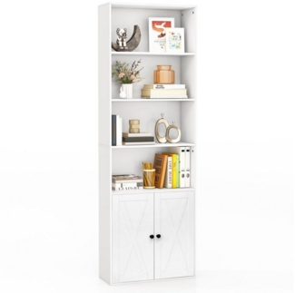 COSTWAY Bücherregal, 180cm Bücherschrank mit Türen & 4 offenen Fächern