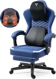 Gaming Stuhl mit beheizter Massage und Fußstütze, blau