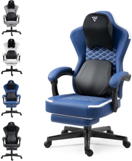 Gaming Stuhl mit beheizter Massage und Fußstütze, blau
