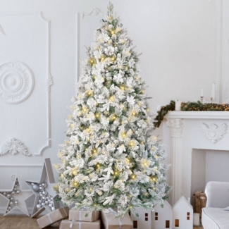 Sinaopus Künstlicher Weihnachtsbaum Tannenbaum mit beleuchtung, LED Christbaum, mit Schnee, PE+PVC, mit 1100 Spitzen und 360 Warm-Weißen LED, 180 cm mit Metallstand