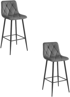 Valora KODA Hocker, dunkelgrauer Samt, schwarze Beine (2 Stück)