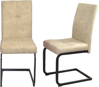 Schwingstuhl, Esszimmerstuhl im 2er-Set, Vintage Stoffbezug, beige