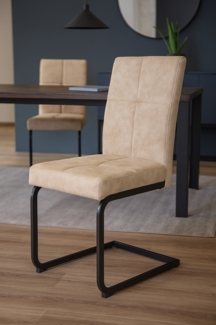 Schwingstuhl, Esszimmerstuhl im 2er-Set, Vintage Stoffbezug, beige