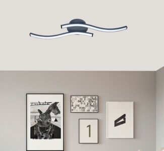 TRANGO LED Deckenleuchte, 3159B Design LED Deckenleuchte Serie *WAVE* 2 Flammen Leuchtenarm in Wellenform - Deckenlampe - Wandlampe 2x5 Watt LED Modul - 2x500 Lumen, 3000K warmweiß in modern & chic Anthrazit Schwarz